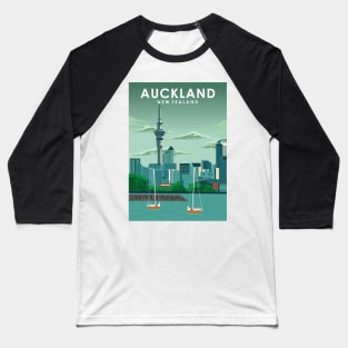 Auckland New Zealand Vintage Minimal Retro Travel Poster Baseball T-Shirt